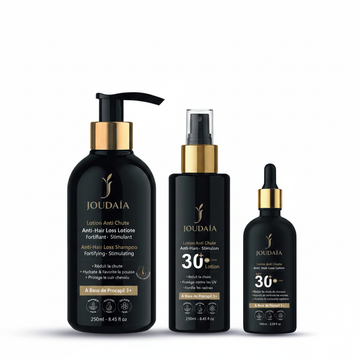 Pack Anti-Chute JOUDAÏA – Routine Complète 3 Étapes (Shampoing 250ml + Lotion SPF 30+ 125ml + Huile 100ml)