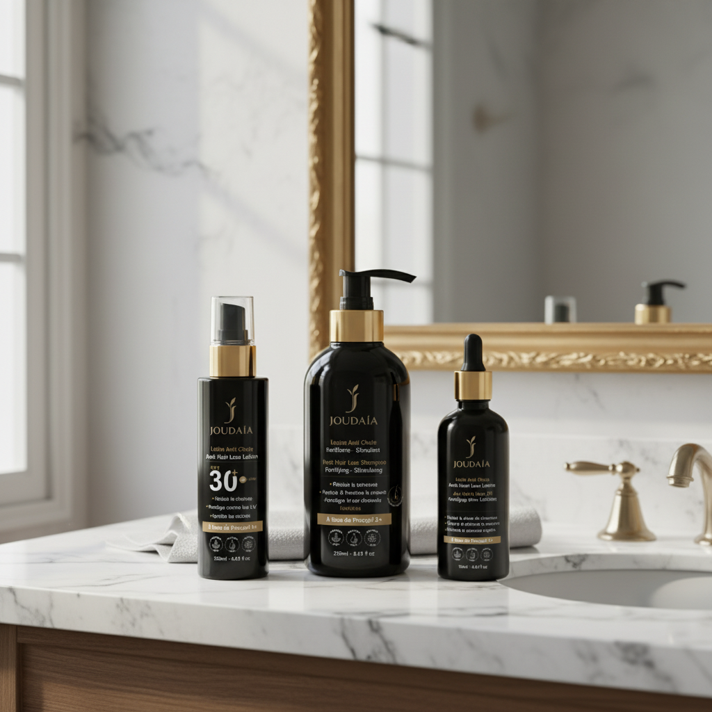 Pack Anti-Chute JOUDAÏA – Routine Complète 3 Étapes (Shampoing 250ml + Lotion SPF 30+ 125ml + Huile 100ml)