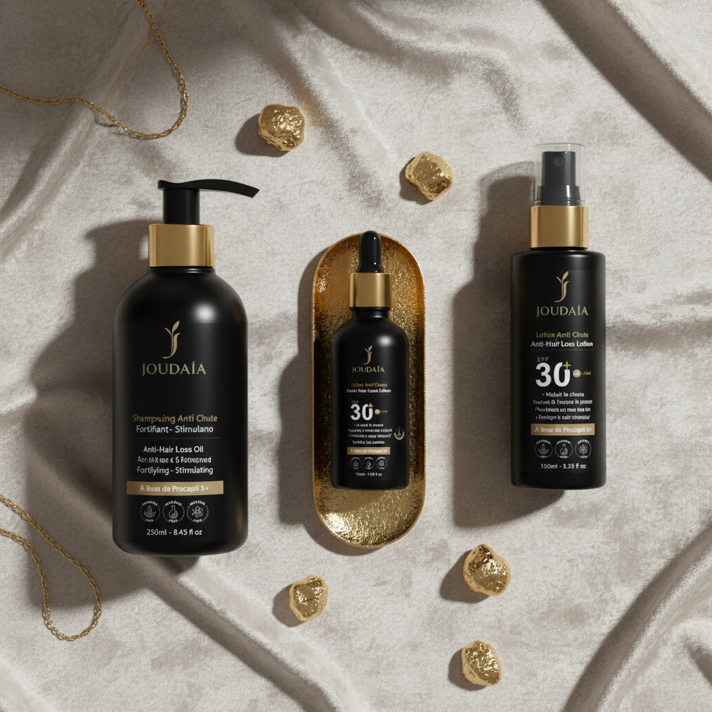 Pack Anti-Chute JOUDAÏA – Routine Complète 3 Étapes (Shampoing 250ml + Lotion SPF 30+ 125ml + Huile 100ml)
