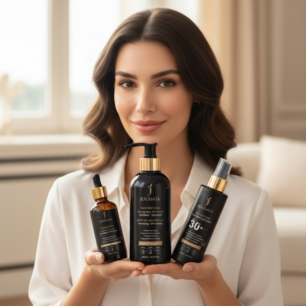 Pack Anti-Chute JOUDAÏA – Routine Complète 3 Étapes (Shampoing 250ml + Lotion SPF 30+ 125ml + Huile 100ml)